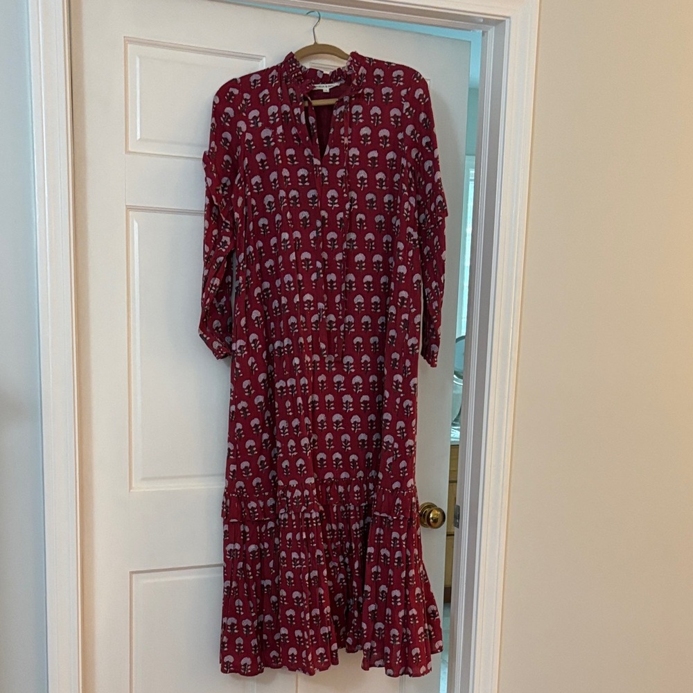 Chic Maroon Patterned Long Sleeve Dress